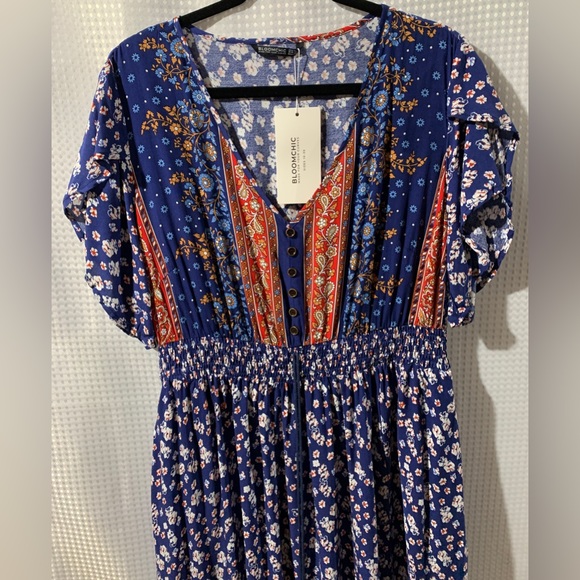 New W/O Tag14/16 1X BloomChic Blue Red Floral Split Ruffled Ties.Tag came off - Picture 5 of 10